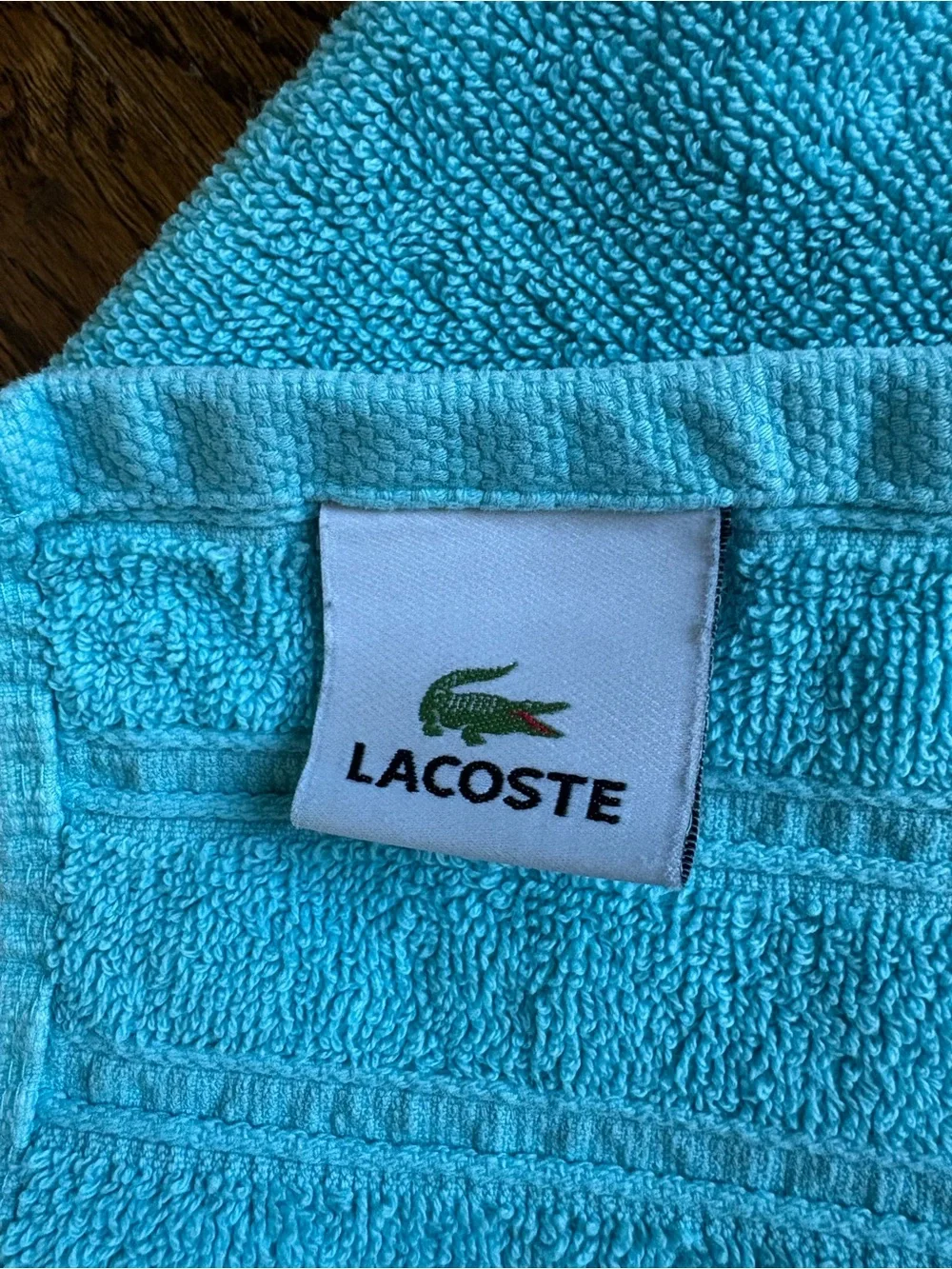 Lacoste Hand Towel Teal Blue 100% Cotton Crocodile Logo 28 X 14 1/4